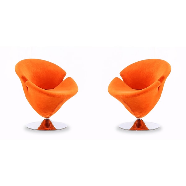 Manhattan Comfort Tulip Swivel Accent Chair in Orange and Polished Chrome (Set of 2) 2-AC029-OR - main
